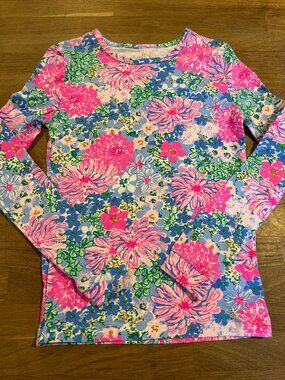 Girls LILLY PULITZER Sz 10 Multicolor Floral Pattern Long Sleeves Shirt